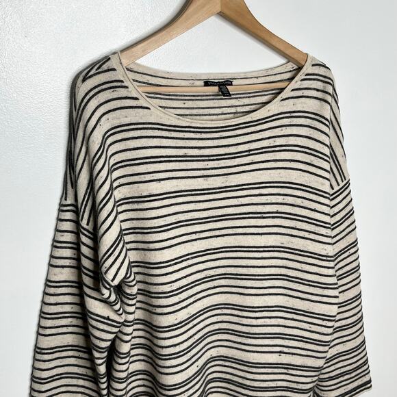 Eileen Fisher Womens Cotton Wool Pullover Sweater Large Beige Black Stripe Boxy - Picture 3 of 8